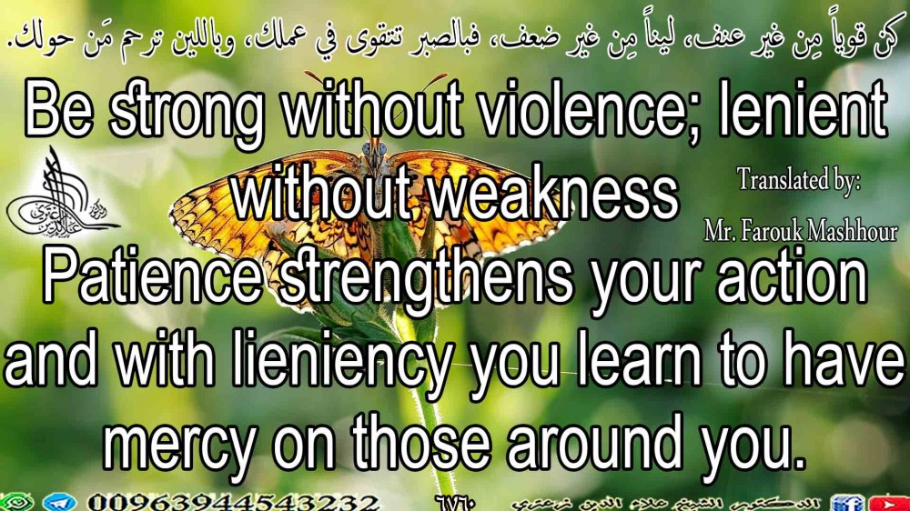 Be strong without violence; lenient without weakness  Patience strengthens your action and with lieniency you learn to have mercy on those around you.